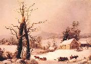 George Henry Durrie Winter Farmyard and Sleigh oil painting reproduction